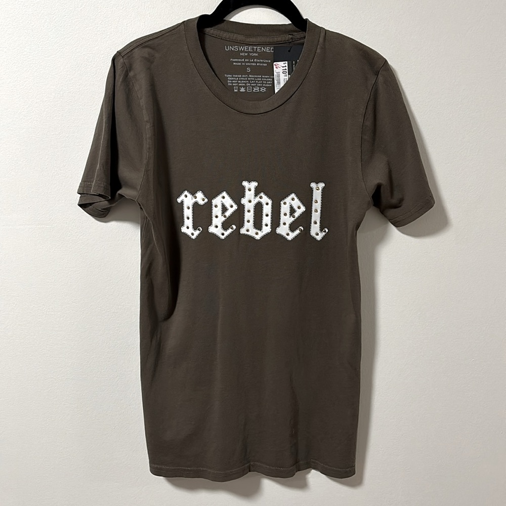 NWT UNSWEETENED (S) NEW YORK Rebel Stud Vintage Oversized Tee Army Brown - Sm - Picture 2 of 9